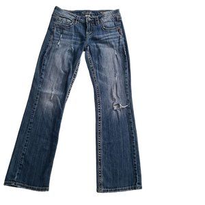 Silver Jeans Co Women Lola 17" Straight Jeans Size 28 Distressed Medium Wash